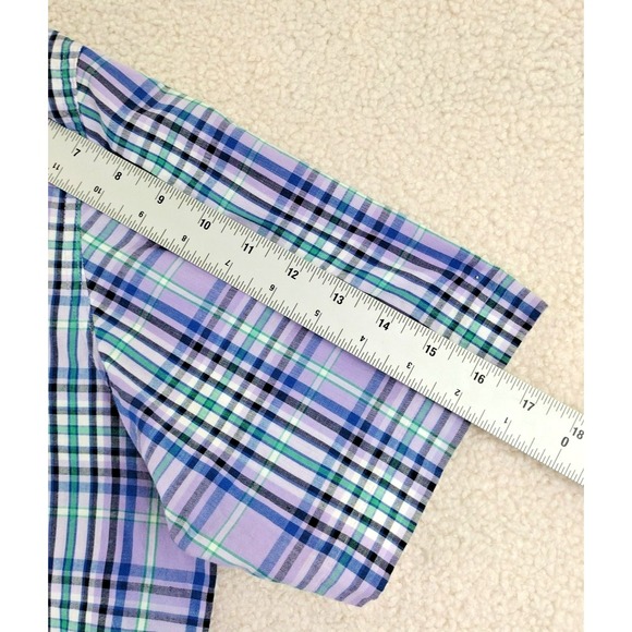 CHAPS Mens Plaid Short Sleeve Button Down Shirt Cotton Polyester Blend Size L - Picture 7 of 15